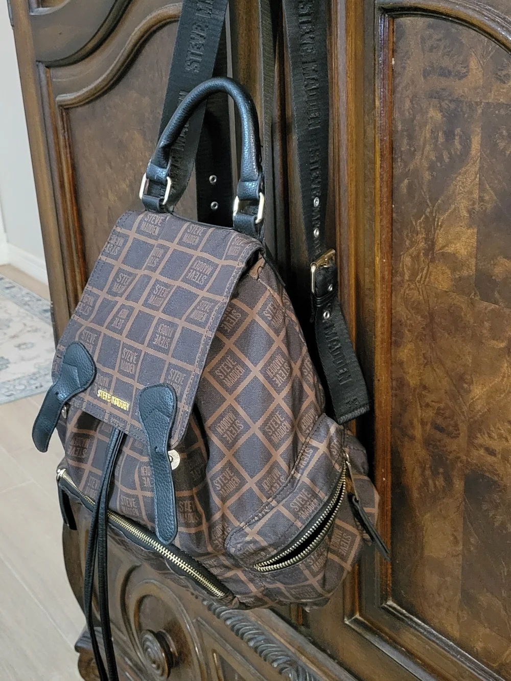 Steve Madden Brown Logo Backpack